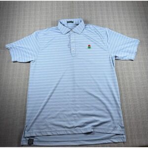 Turtleson Polo Shirt Men Medium Light Blue Striped Embroidered Logo Stretch Golf
